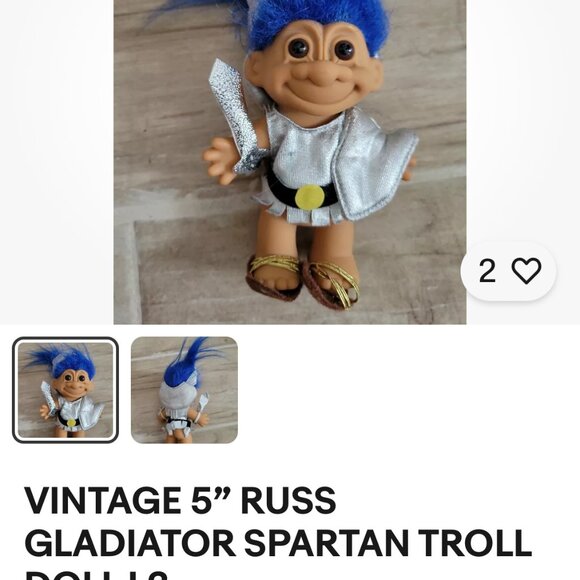 RUSS Gladiator Spartan Troll 5" Doll Blue Hair Silver Garb Vintage NO Sword - Picture 5 of 6